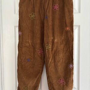 Urban Outfitters Pink and Brown Corduroy Pants with Floral Embroidery